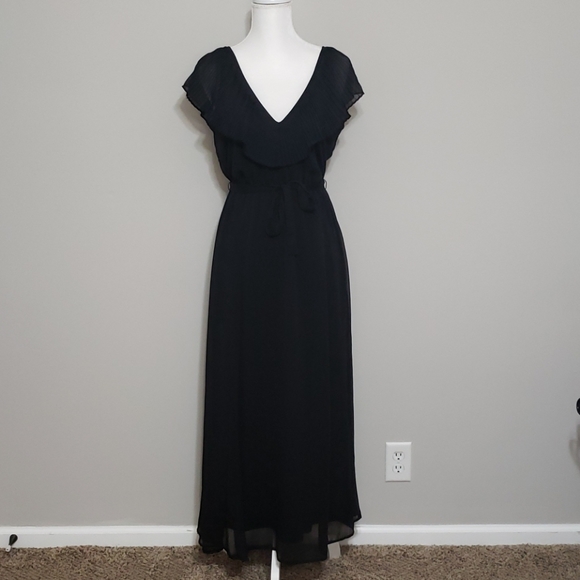 ❤Host Pick❤Victoria's Secret Chiffon Black Maxi Dress w/Belt - Picture 3 of 14